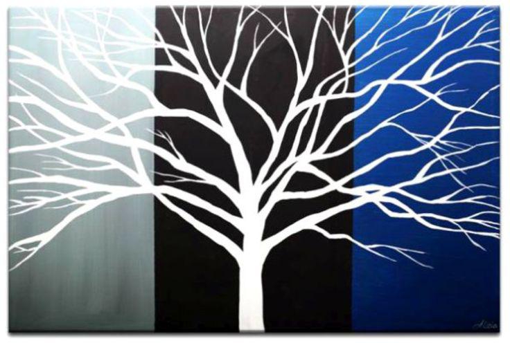 Hand Made Wall Painting Black/White/Blue 190x125 centimeter