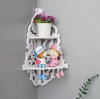 Corner Shelf,wood Wall Shelf Floating Shelves White Shabby Chic Filigree Style Cut Out Design Decorative Wall Shelves for Candle Holders Small Vases Living Room Bedroom Bathroom