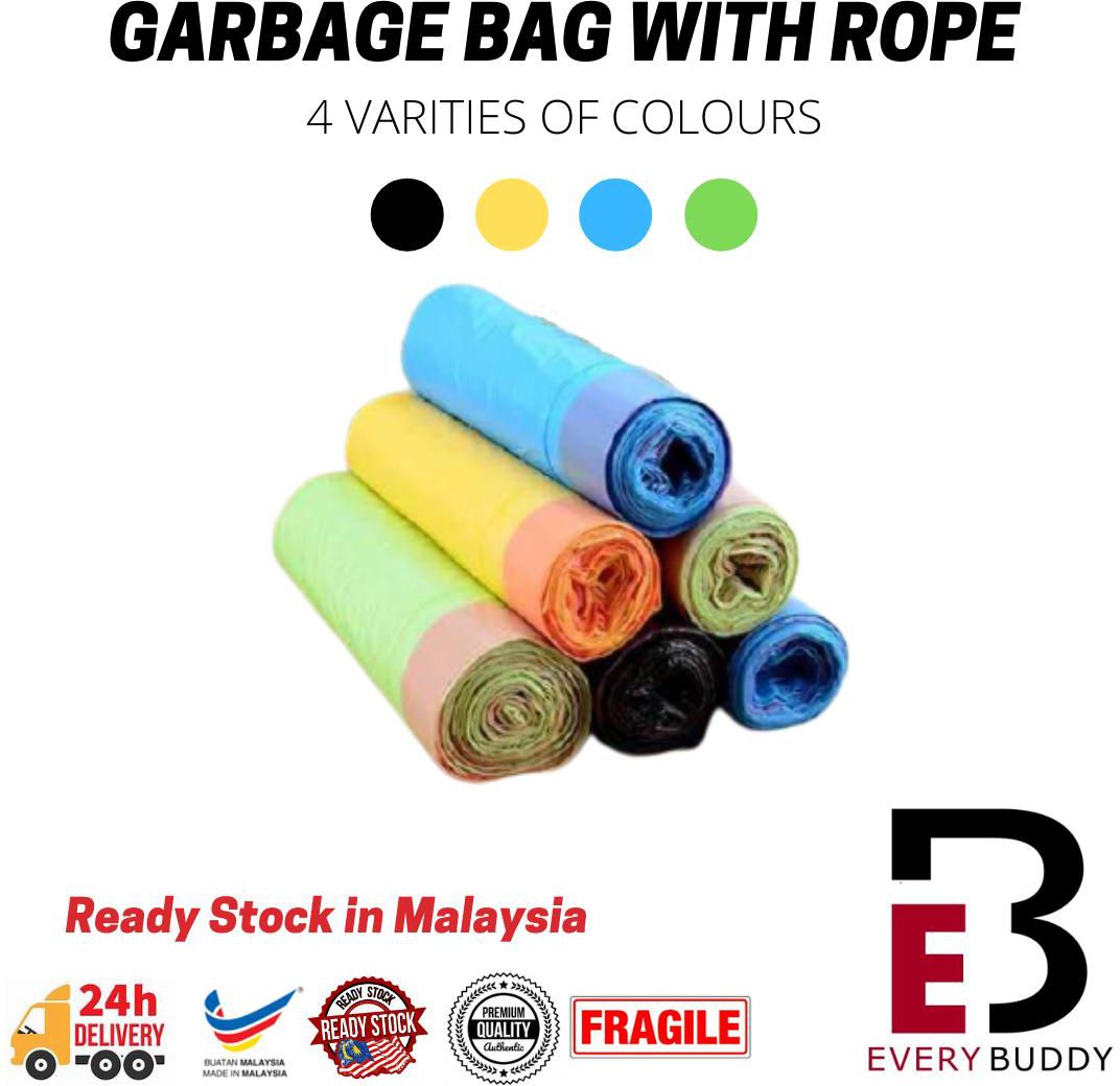Garbage Bag Trash Bags with Rope 15 pcs / Roll 45 cm x 50 cm - Black