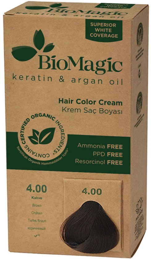 Biomagic - Keratin & Argan Oil Hair Color Cream 4/00 Brown- Babystore.ae