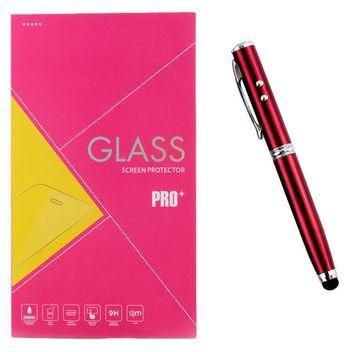 Generic Screen Protector for Samsung Note 4 N910 + Multi Stylus 4 in 1 High Tech Pen One - Red