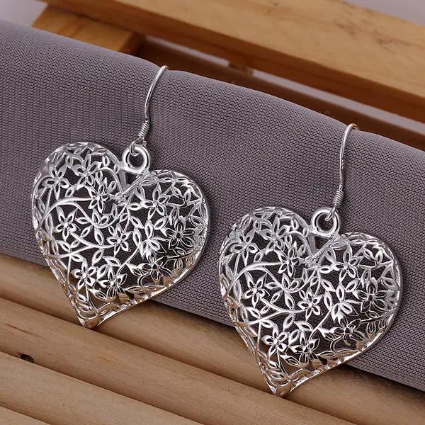 Women's Silver Plated Earrings Fashion Silver Jewelry Hollow Heart Drop Earrings