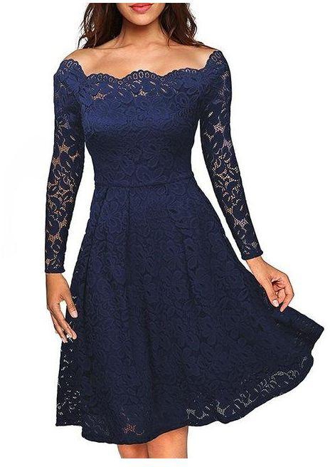 Ruiyige Sapphire 2022 Women's Vintage Floral Lace Long Sleeve Boat Neck Cocktail Formal Swing Dress off Shoulder Party 4 Colours 5 Sizes