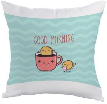 Good Morning Printed Cushion Cover Blue/Pink/Yellow 40x40centimeter