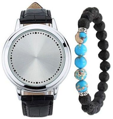 men Binary Round Watch And Bracelet Set 2086