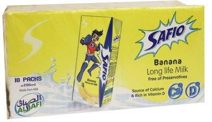 صافيو - حليب بنكهة الموز طويل الاجل ١٨*٢٠٠ مل