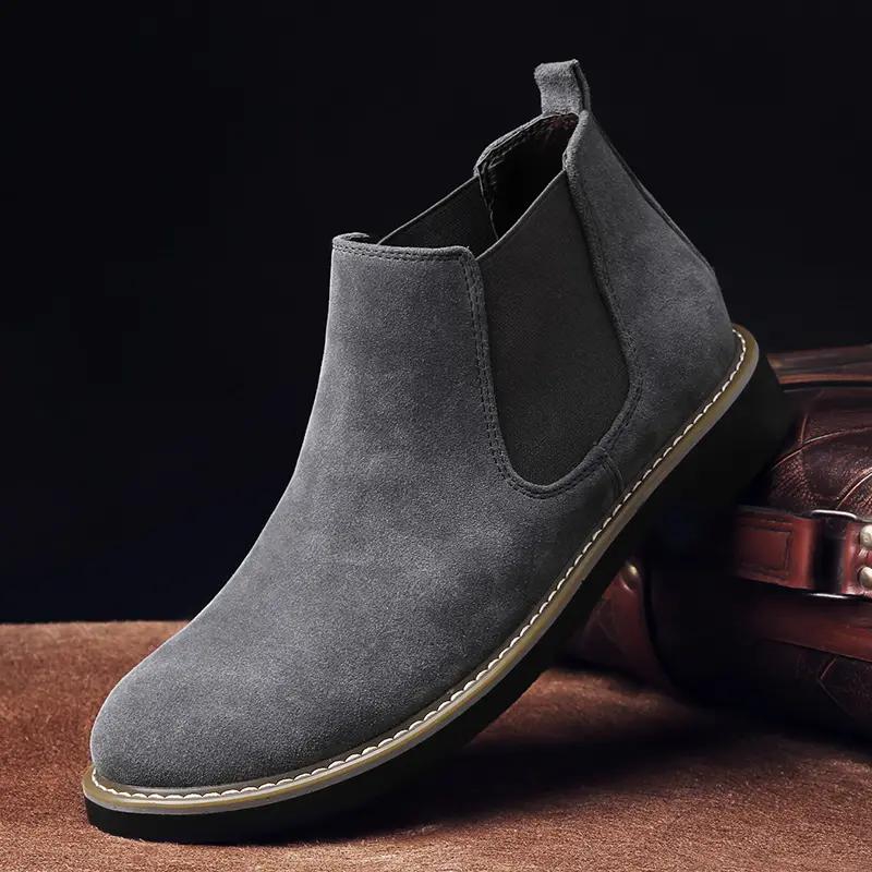 Men's Boots Fashion Chelsea Boots Suede Leather Casual Boots Ankle Boots Slip On Shoes Big Size 46 black 42
