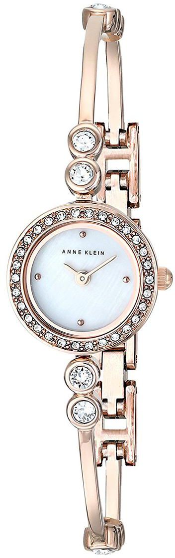 Anne Klein Women's Mother Of Pearl Dial Swarovski Crystal-Accented Rose Gold-Tone Bangle Watch and Bracelet Set