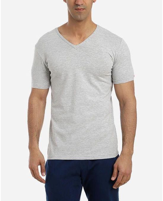 Cottonil Solid V-Neck T-Shirt - Grey