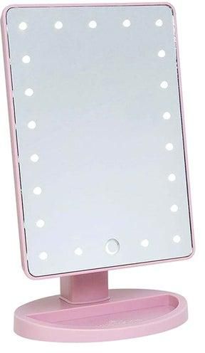 مرآة زينة مزودة بإضاءة LED توضع على سطح الطاولة وردي 30 x 15سنتيمتر