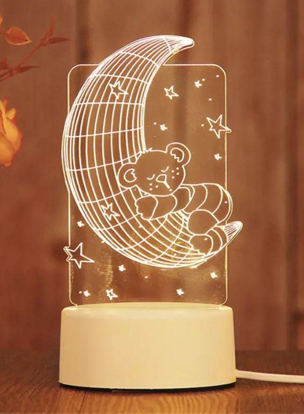Creative Night Light 3D Acrylic Bedroom Small Decorative 3D Lamp Night Lights For Home Decoration, Moon Bear