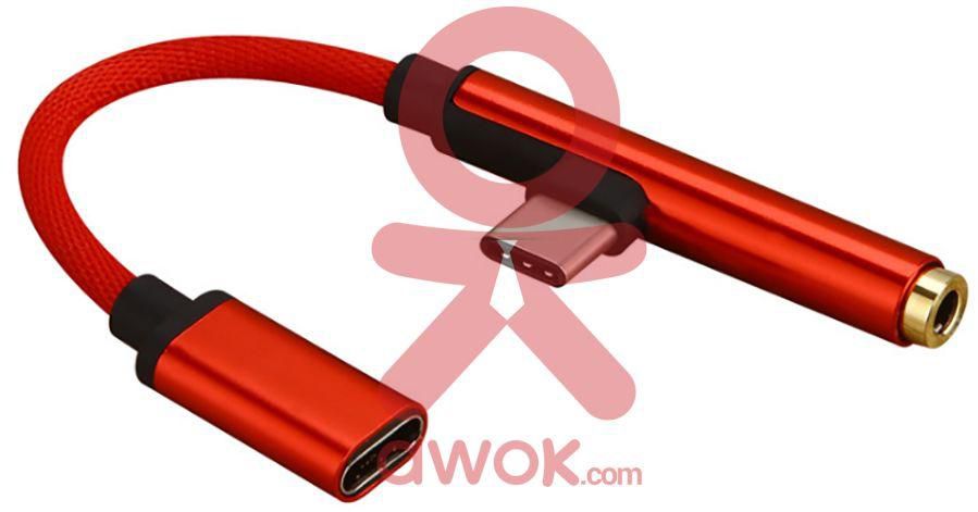 Type-C Audio AUX Converter Charger Cable Splitter Adapter with 3.5mm Headphone Jack Charging Port for Samsung Galaxy S9 S8 Note 8 PAA0345R, Red ...