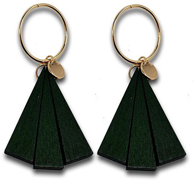 Generic Wooden Dangle Earrings for Women and Girls - Dark Green