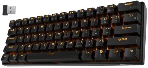 RK ROYAL KLUDGE RK61 Wireless 60% Mechanical Gaming Keyboard, Ultra-Compact Bluetooth Keyboard with Tactile Brown Switch, Compatible for Multi-Device Connection, Black