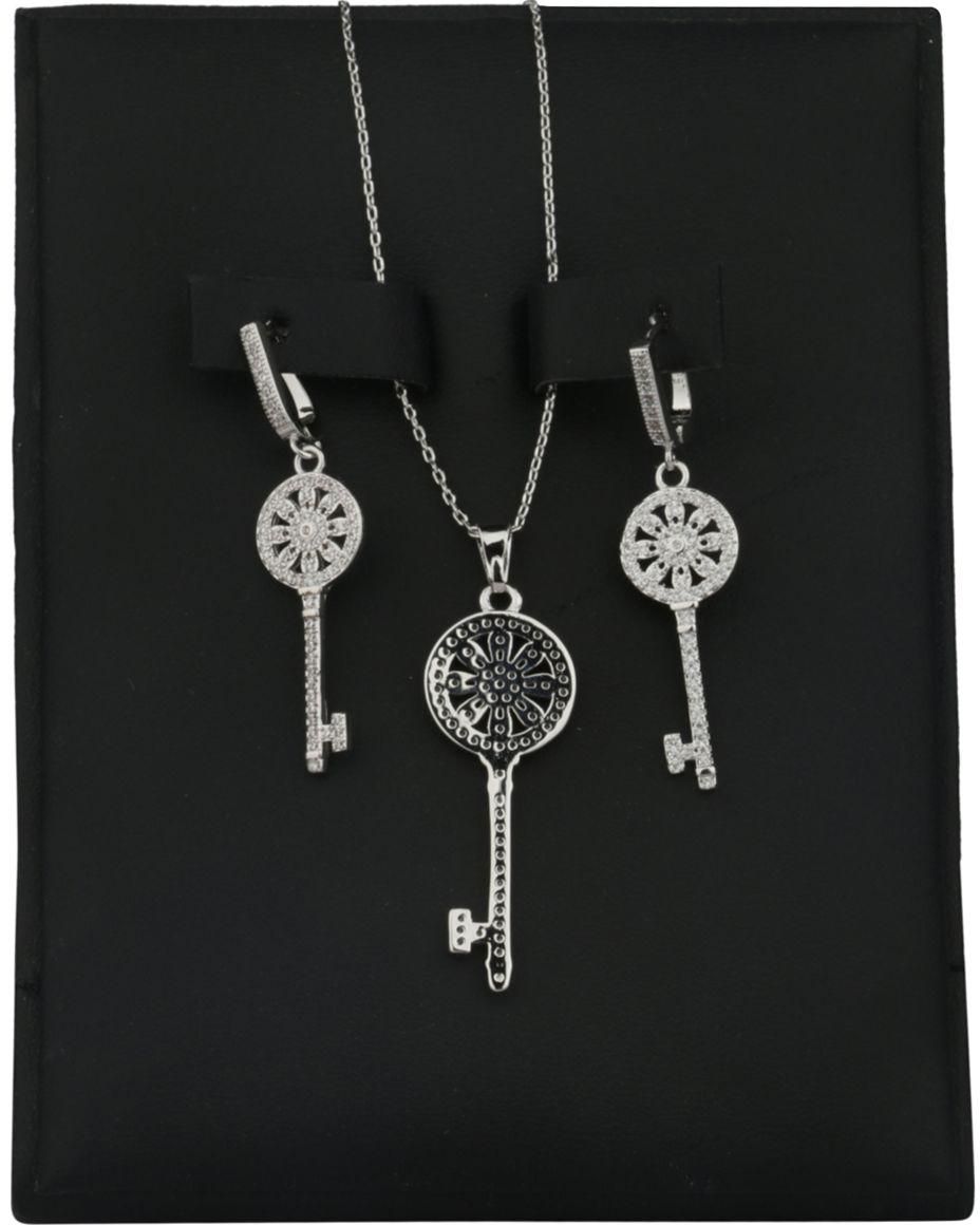طقم مجوهرات نسائي من العفيف, 2 قطع,فضة مطلي, مرصعة بالكريستال على شكل مفتاح