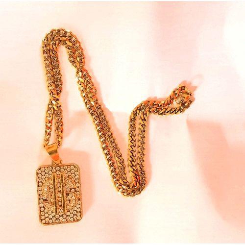 Gold Cuban Link Chain With Iced Tag Pendant
