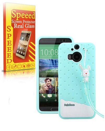 Fabitoo 3D Silicone Back Case for HTC One M9+ with HD Glass Screen Protector