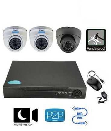 AHD P2P DVR 4 Channels + 1 Pcs Indoor 2.4MP Vandal Proof Metal + 2 Pcs Indoor 1MP CCTV Security Camera