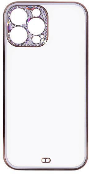 IPhone 13 Pro - Shockproof Transparent Cover With Colored Frame & Golden Border - White