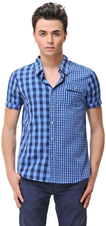 Ravin Men Navy & Turquoise Short Sleeve Checkered Shirt