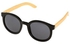 Sunshine Unisex Round Plastic Frame Bamboo Legs Sunglasses (Black)