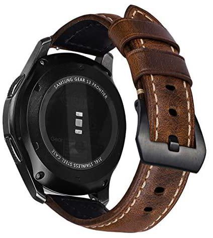MroTech متوافق مع Huawei Watch 2 Classic، GT Active/Elegant GT 2 46mm استبدال حزام سريع الإصدار ل Samsung Galaxy Watch 46mm / Gear S3 Frontier/Classic 22mm حزام جلد بني سريع الإصدار