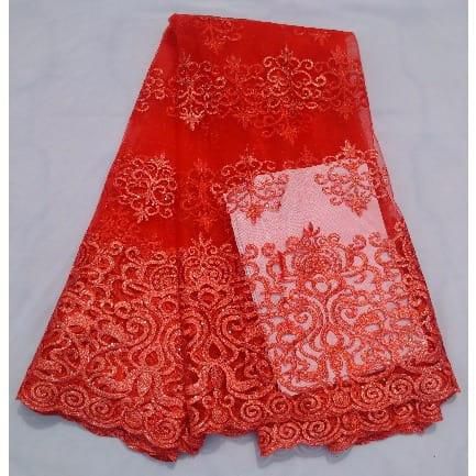 Pepper Red Embroidered and Stoned Sample Lace - 4 Yards