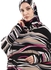 Izor Self Pattern Zippered Isdal With Attached Veil - Black, Beige & Fuchsia