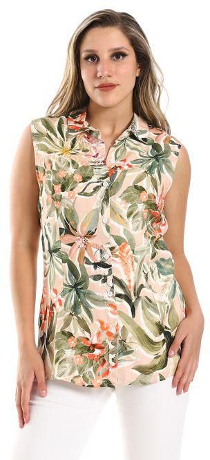 Esla Patterned Buttoned Sleeveless Shirt - Simon