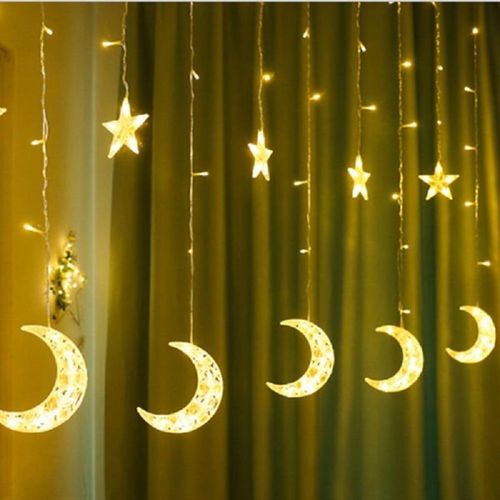 Led Star Curtain Lights, Moon Star String Light 138 Leds 250CM Length with 8 modes plug in Fairy Lights Window Curtains