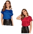 ROV D'Clothier 2in1 Women's Short Sleeve Top Round-neck Satin Silk Blouse Loose Fit Shirt