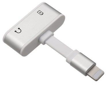2-In-1 Headphone & Charger Adapter For All iPhone Silver