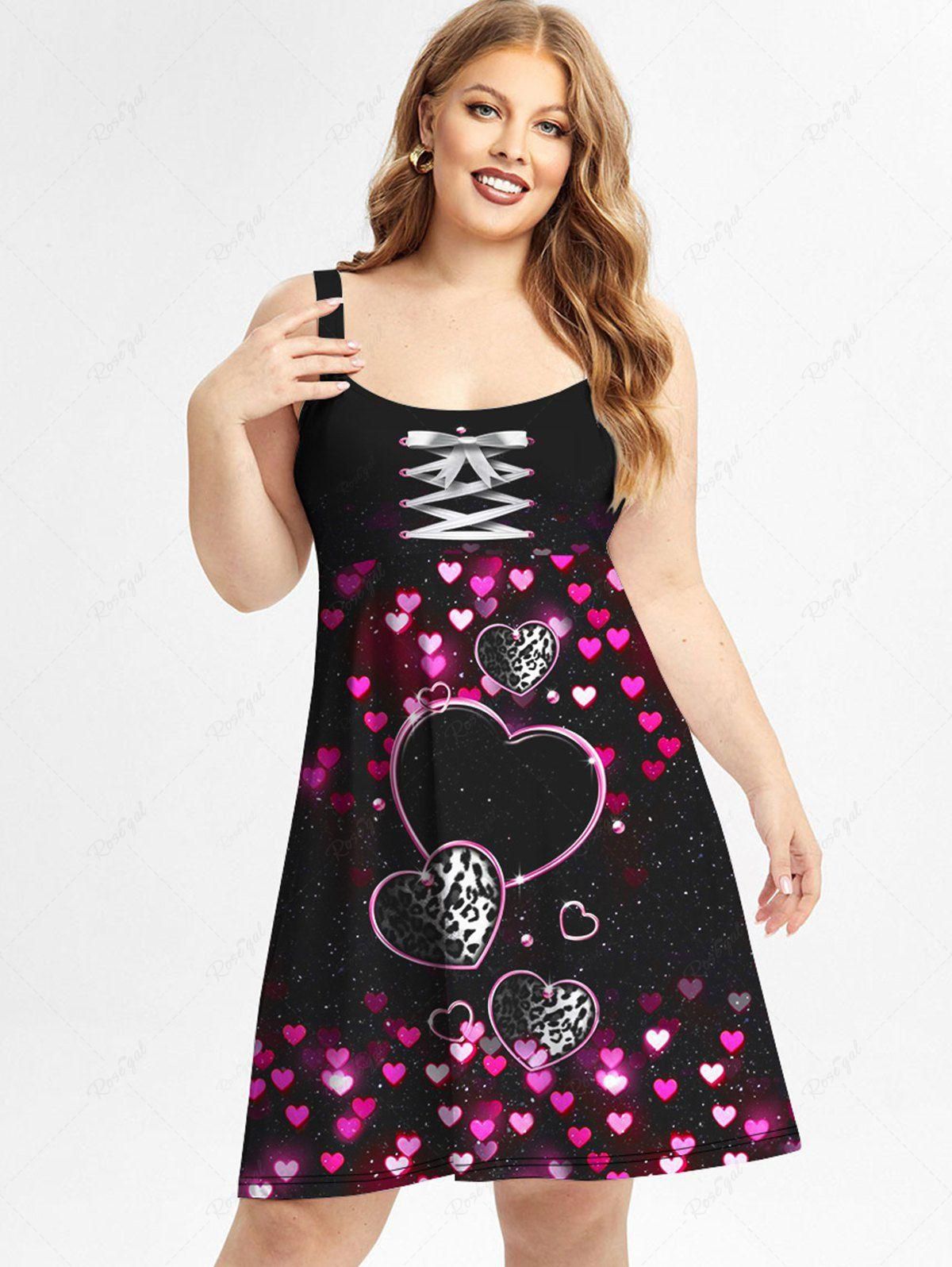 Plus Size 3D Lace Up Heart Print Valentines Day Dress - 5x | Us 30-32