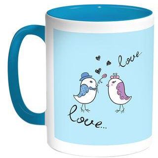 Love Birds Printed Coffee Mug Turquoise/White
