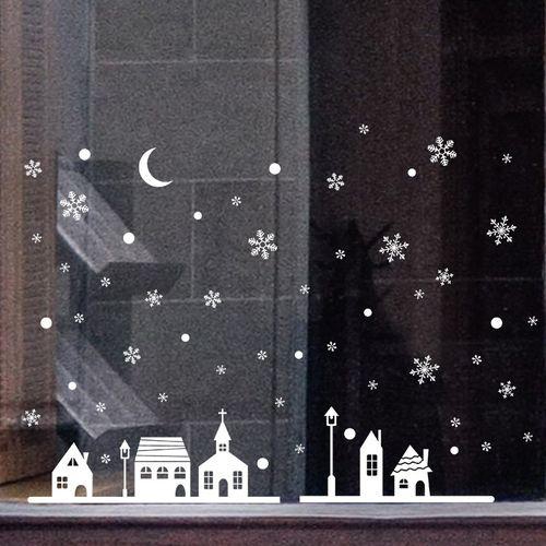 Eissely Christmas Shop Window Decoration Wall Stickers Christmas Snowflakes Town