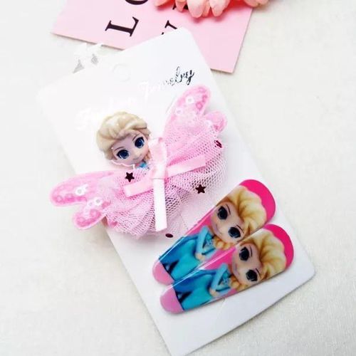 Koolkidzstore Fashionable Girls Hair Clips with Princess Design Printed (5 Colors)
