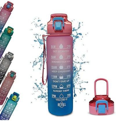 Hanso Sports Water Bottle, Bpa Free Leak-Proof Motivational Water Bottle 900 Ml (Pink/Purple)