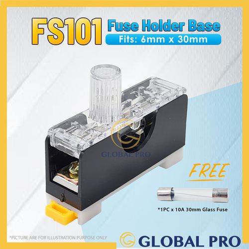 [1PC] FS-101 6mm x 30mm Fuse Holder Base with Fuse Single Pole 10A AC250V for Glass Fuse