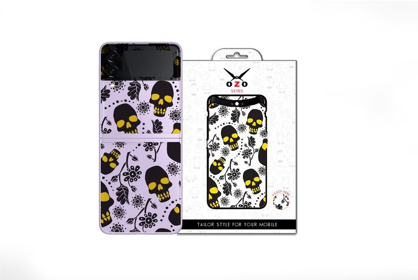 OZO Skins Ozo Ray skins Transparent Sugar Skull Flowers (SV503SSF) (Not For Black Phone) For Samsung Galaxy Z Flip 5