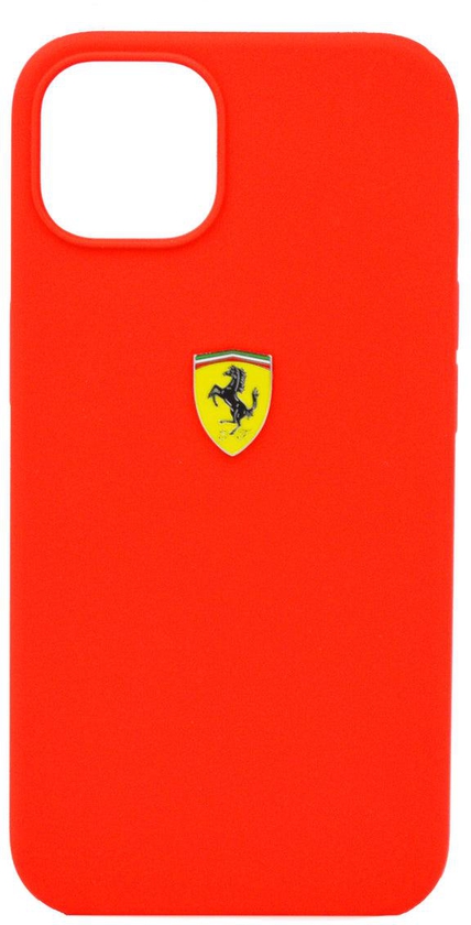 Ferrari Liquid Silicone Case Metal Logo For iPhone 13 Pro Max Red
