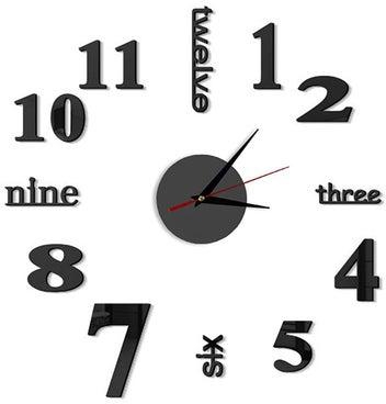 3D Typography Designed Wall Clock Black One Size centimeter