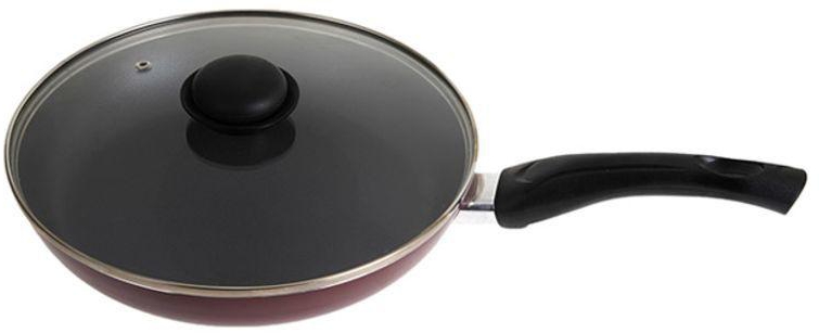 ROYALFORD Non-Stick Fry Pan With Lid Maroon/Black/Clear 26centimeter