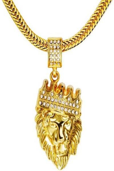 18k Gold Plated Lion King Rhinestone Crown Necklace
