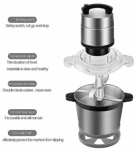 Stainless Steel Bowl Electric Food Processor + Meat Mincer & Yam Pounder - 500w