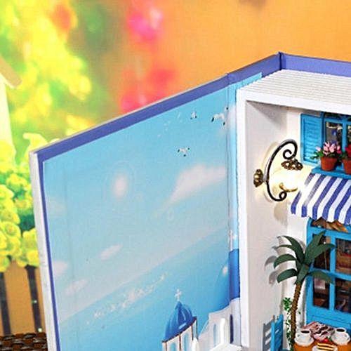 Generic (Summer Vacation Diary)Dollhouse Miniature DIY House Book Wood Cute Tea Cafe House With LED Furniture Kit