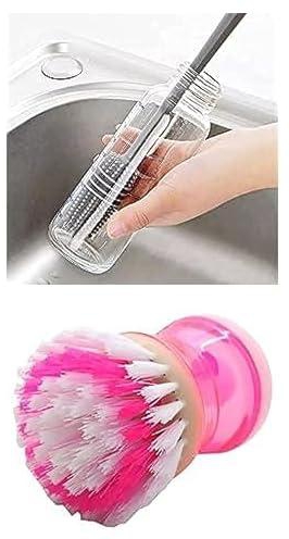 Silicone brush baron cup bottle + Generic dish washing brush, pink and white
