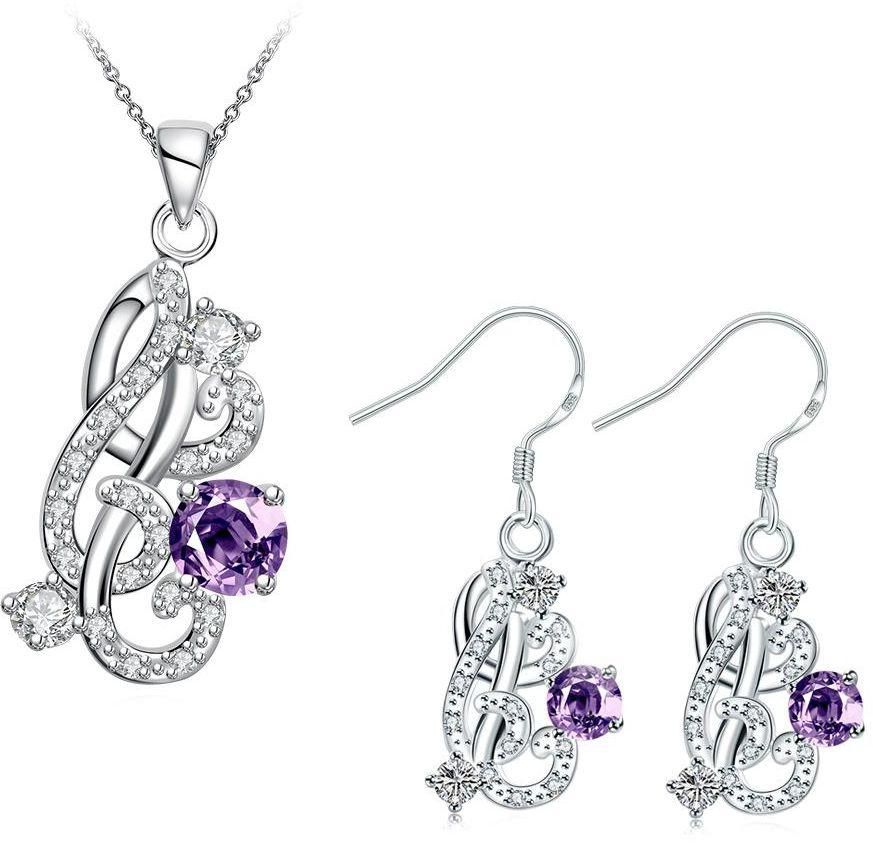 Mysmar Women's  White Gold Plated with Purple Crystal Jewelry Set - AR971