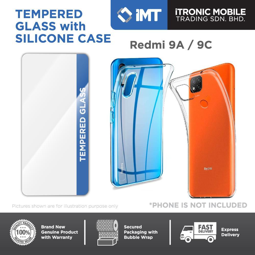 Silicone Case &amp; Glass for XiaoMi Redmi 9A / Redmi 9C (Transparent)