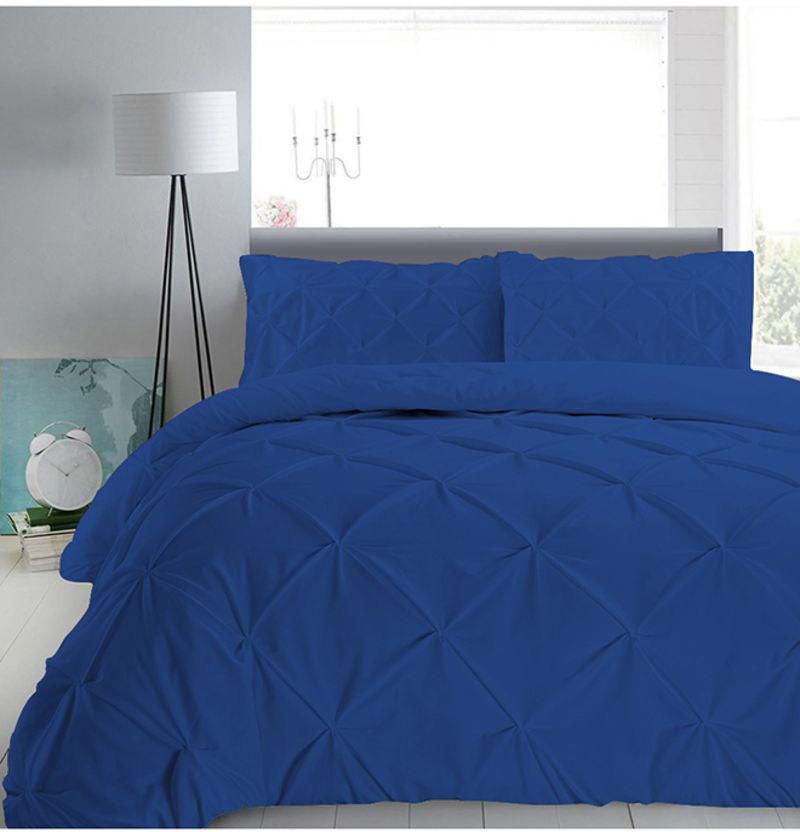3 Piece Pinch Pleated Egyptian Cotton Duvet Cover Set Royal Blue