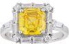 AK Jewels Silver Square Yellow Stone with Baguette Ring 7 US